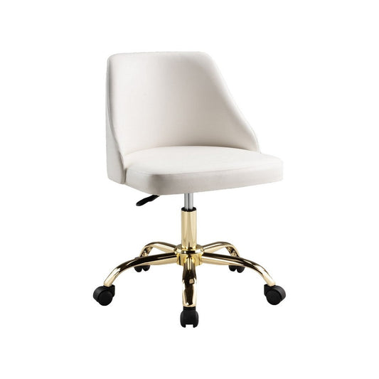 Yim 22 Inch Adjustable Swivel Office Chair, White Faux Leather, Gold Metal By Casagear Home