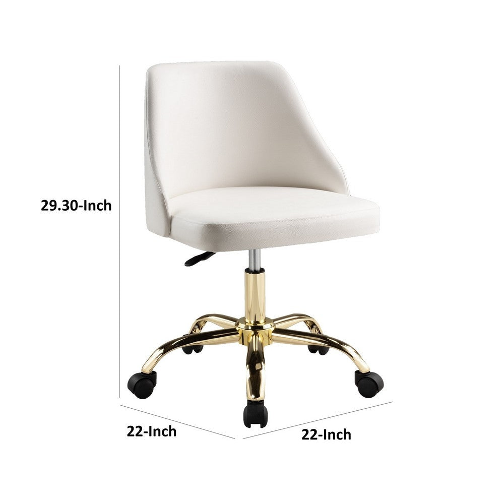 Yim 22 Inch Adjustable Swivel Office Chair White Faux Leather Gold Metal By Casagear Home BM304672