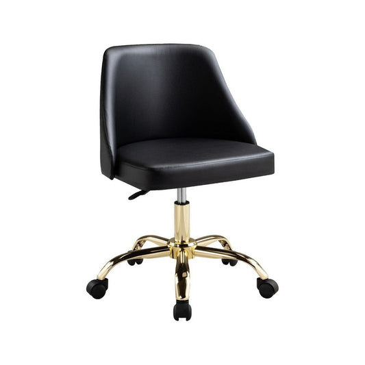 Yim 22 Inch Adjustable Swivel Office Chair, Black Faux Leather, Gold Metal By Casagear Home