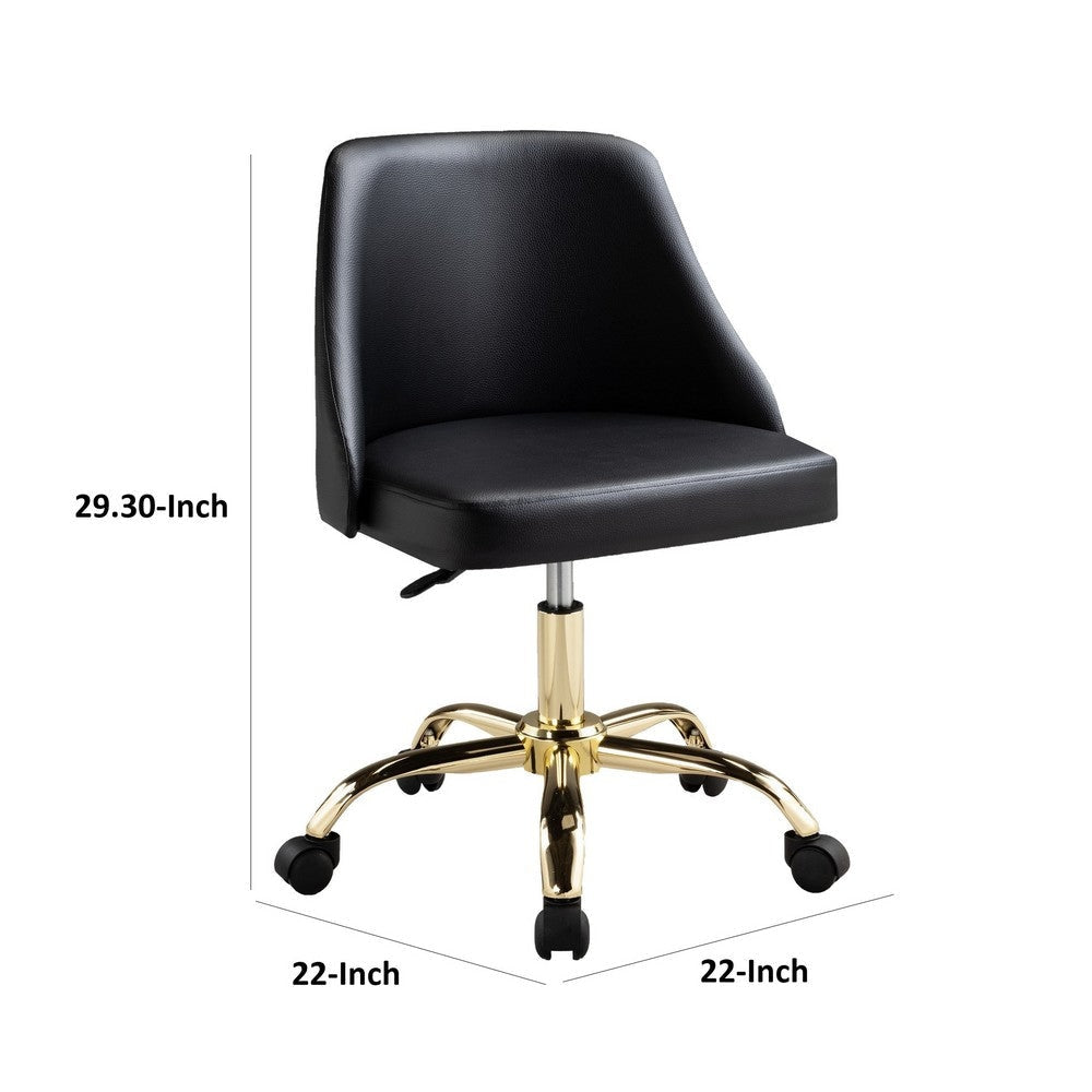 Yim 22 Inch Adjustable Swivel Office Chair Black Faux Leather Gold Metal By Casagear Home BM304673