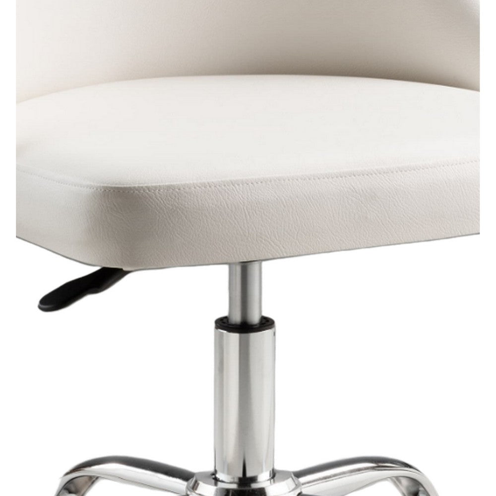 Yim 22 Inch Adjustable Swivel Office Chair White Faux Leather Chrome Base By Casagear Home BM304674