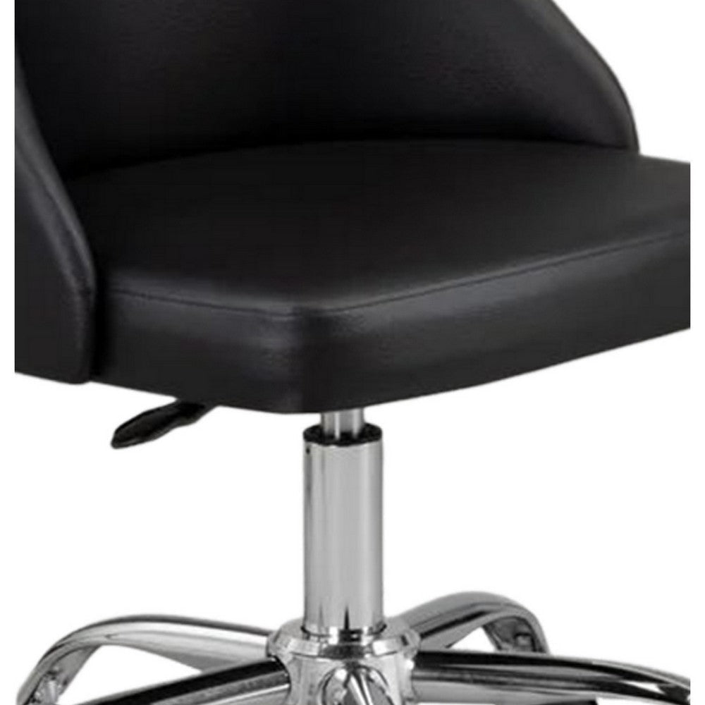 Yim 22 Inch Adjustable Swivel Office Chair Black Faux Leather Chrome Base By Casagear Home BM304675