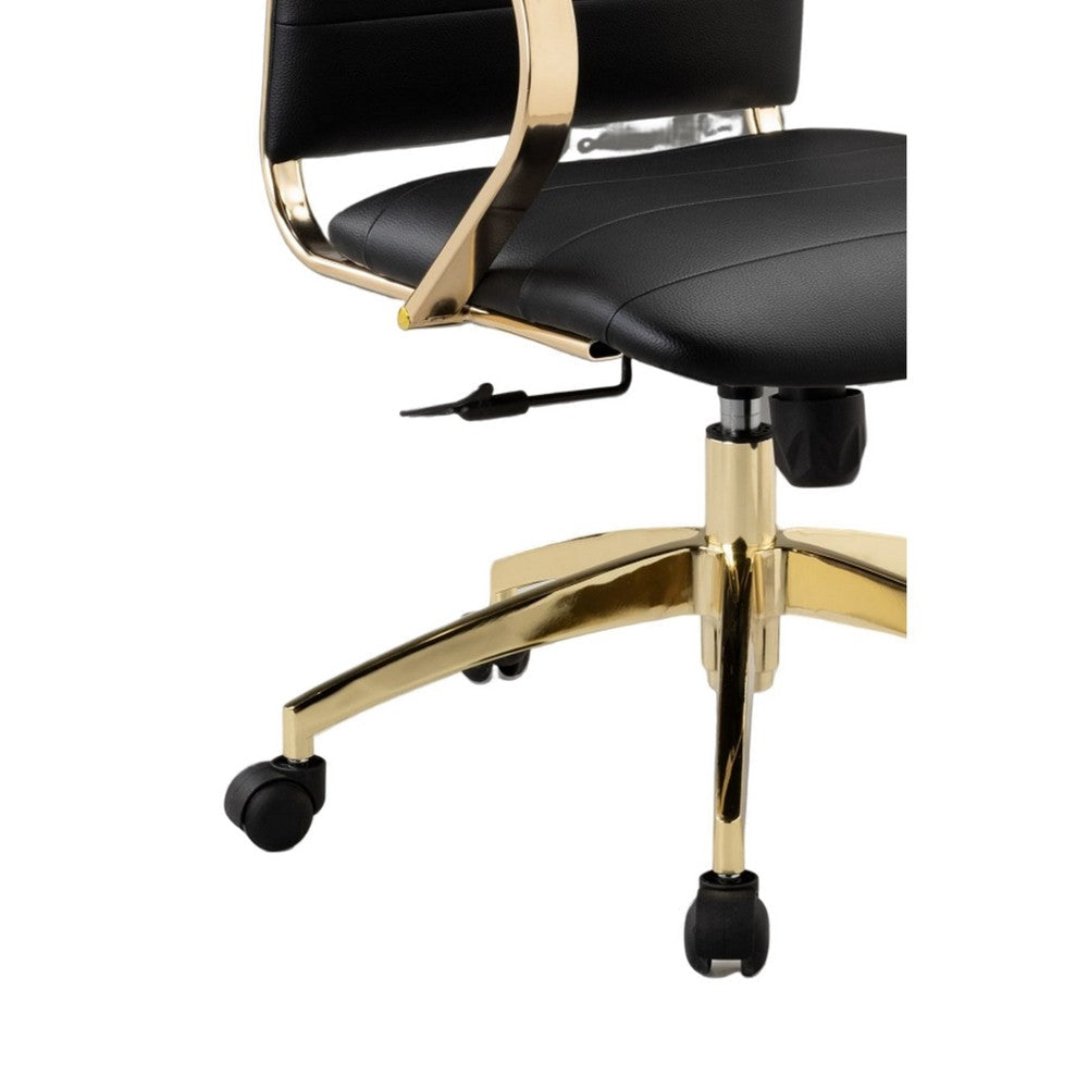 Zoha 27 Inch Adjustable Swivel Office Chair Black Faux Leather Gold Base By Casagear Home BM304679