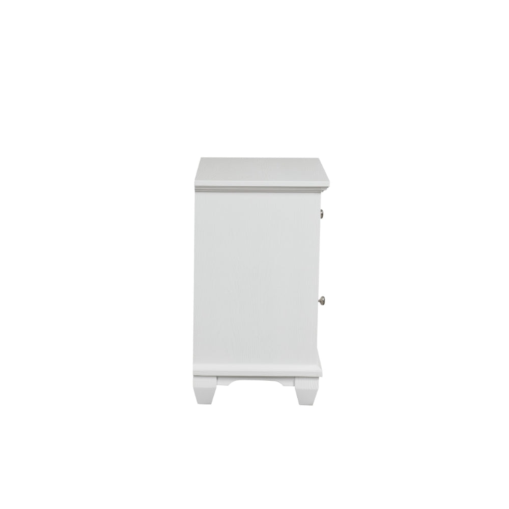 Jims 28 Inch Nightstand Single Door and Drawer Cup Handles White Wood By Casagear Home BM304791