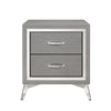 Haya 24 Inch 2 Drawer Nightstand Embossed Smooth Gray Wood Silver Trim By Casagear Home BM304795