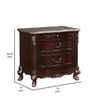 Leon 32 Inch 2 Drawer Nightstand Carved Details Marble Surface Brown By Casagear Home BM304796