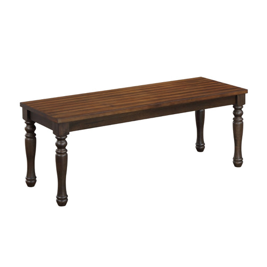 May 48 Inch Two Tone Dining Bench, Turned Legs, Rich Brown Wood Finish By Casagear Home