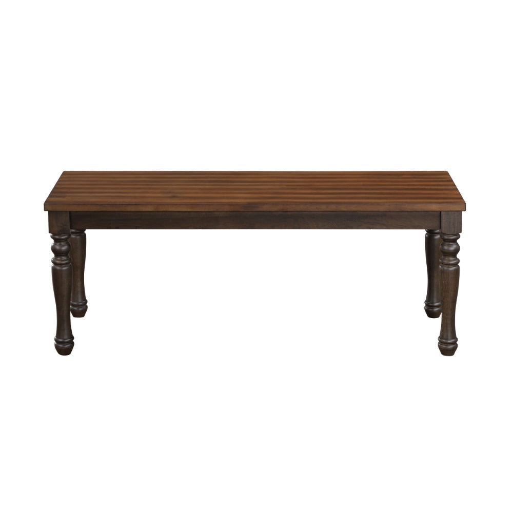 May 48 Inch Two Tone Dining Bench Turned Legs Rich Brown Wood Finish By Casagear Home BM304801
