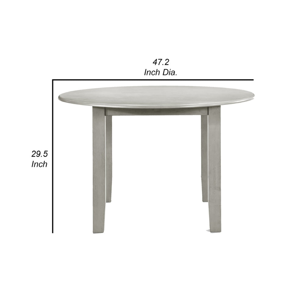 Pane 47 Inch Rounded Wood Dining Table Smooth Gray Finish Tall Block Legs By Casagear Home BM304805