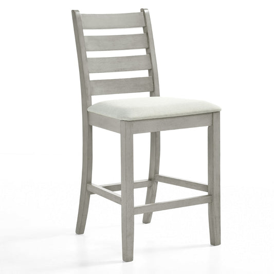 Pane 25 Inch Set of 2 Counter Height Dining Chairs, Ladderback, Gray Wood By Casagear Home