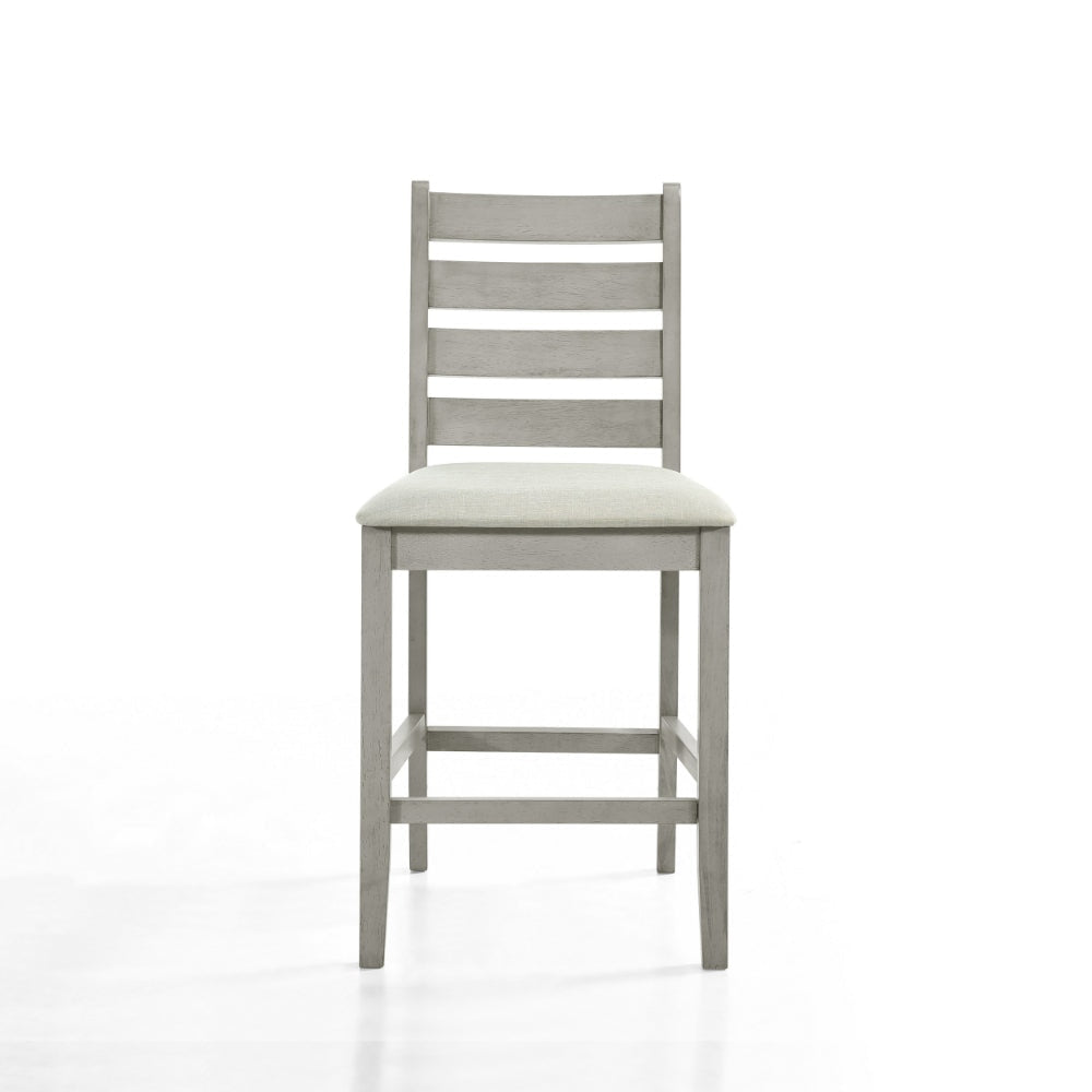 Pane 25 Inch Set of 2 Counter Height Dining Chairs Ladderback Gray Wood By Casagear Home BM304808