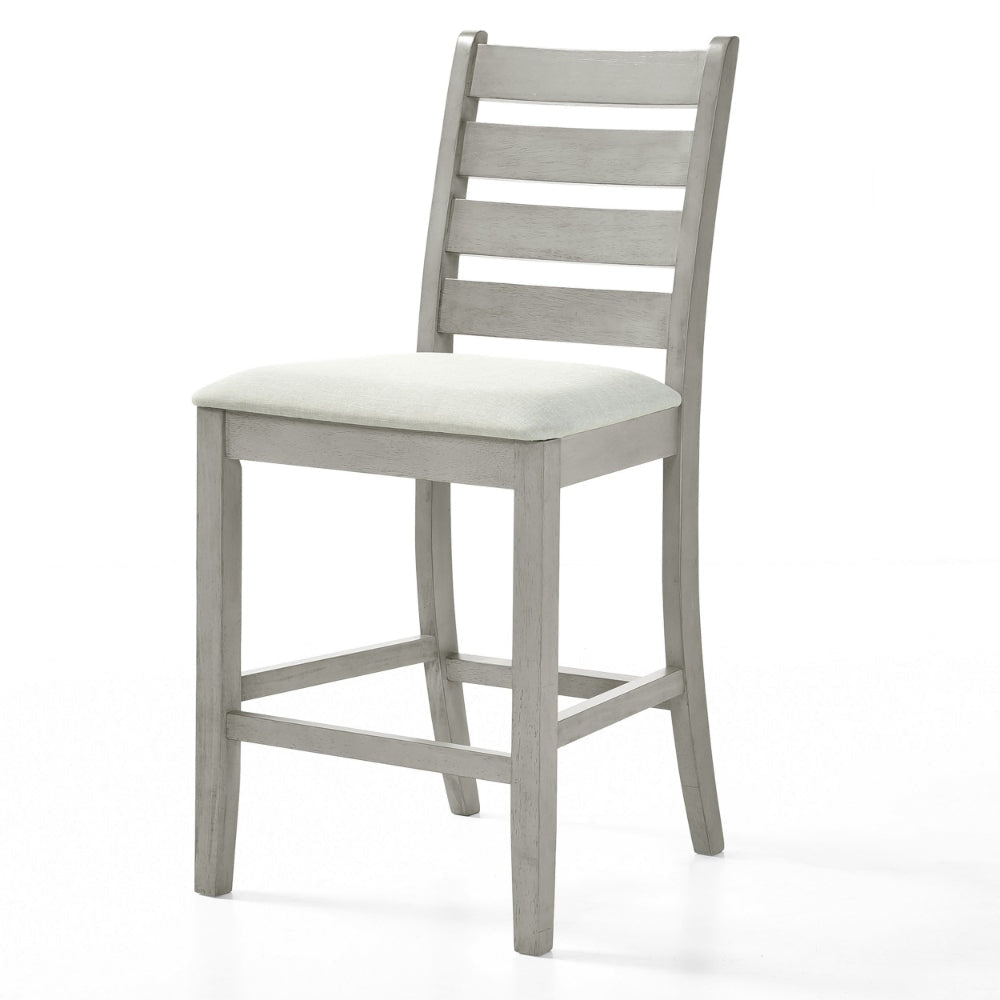 Pane 25 Inch Set of 2 Counter Height Dining Chairs Ladderback Gray Wood By Casagear Home BM304808
