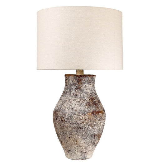 Gov 27 Inch Table Lamp, Beige Drum Shade, Vase Shaped Body, Painted Surface By Casagear Home