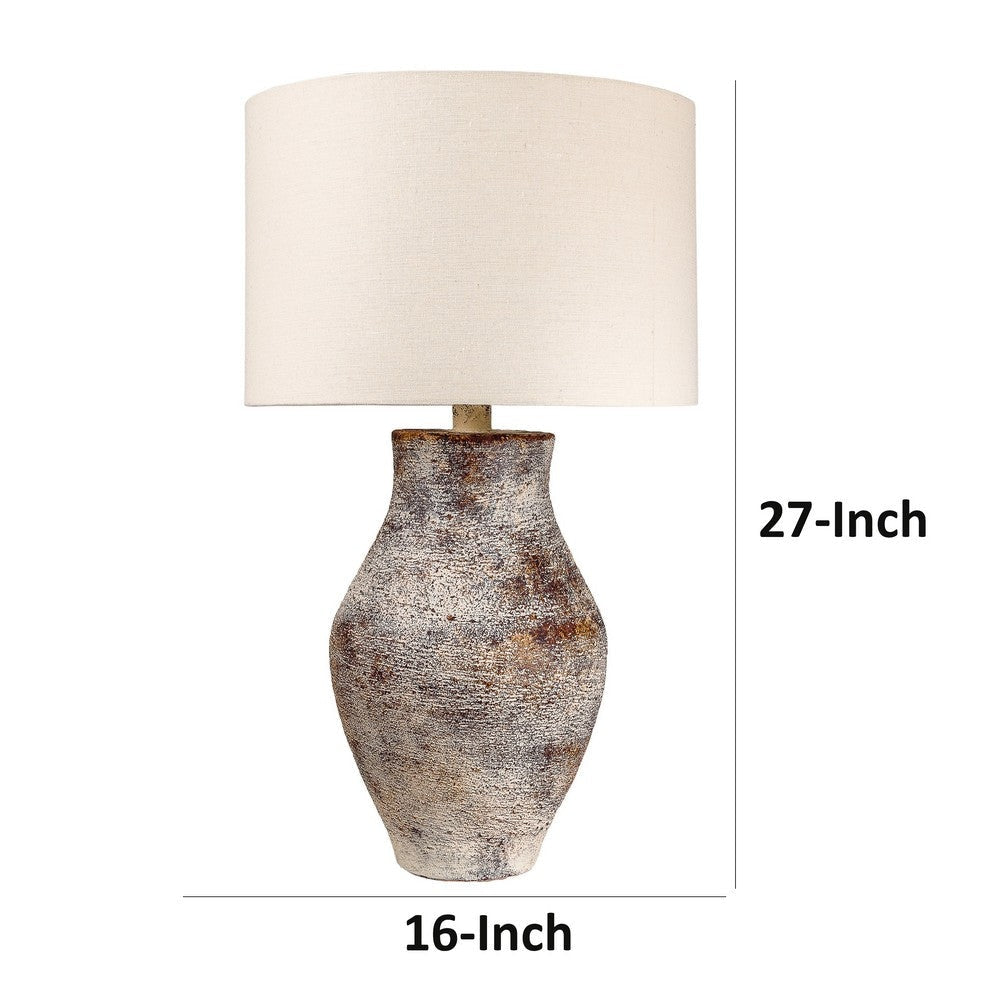 Gov 27 Inch Table Lamp Beige Drum Shade Vase Shaped Body Painted Surface By Casagear Home BM304892