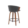 Oja 26 Inch Swivel Counter Stool Chair Gray Faux Leather Walnut Brown By Casagear Home BM304898