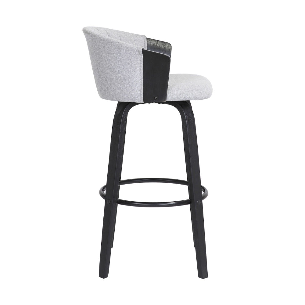 Oja 26 Inch Swivel Counter Stool Chair Light Gray Fabric Curved Black By Casagear Home BM304902