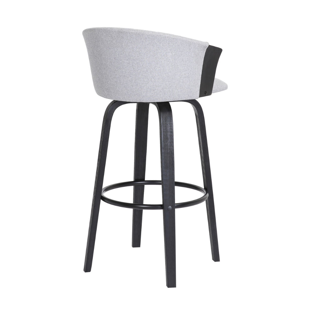Oja 26 Inch Swivel Counter Stool Chair Light Gray Fabric Curved Black By Casagear Home BM304902