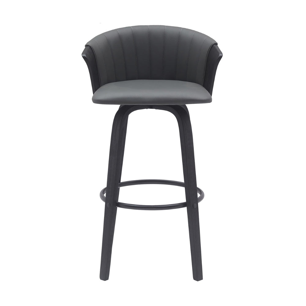 Oja 30 Inch Swivel Barstool Chair Faux Leather Curved Back Black Wood By Casagear Home BM304906