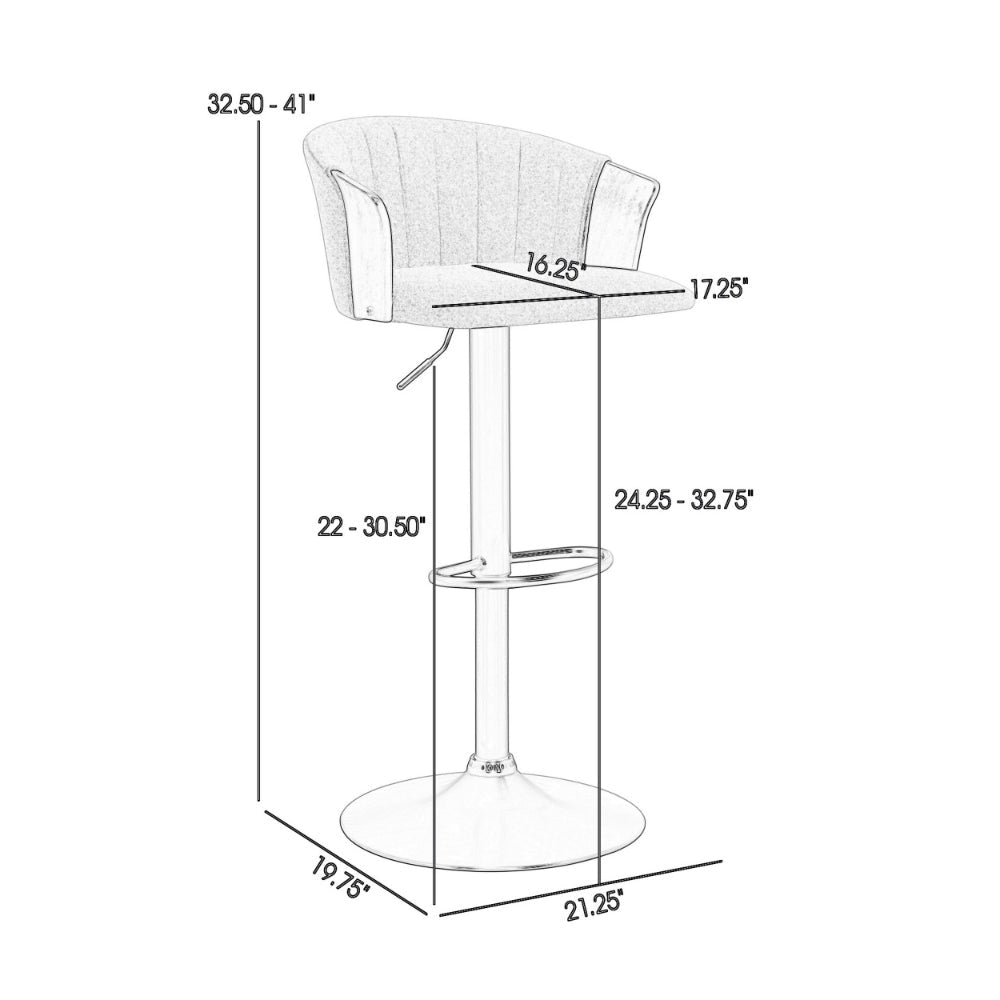 Liz 24-33 Inch Adjustable Height Swivel Barstool Chair Light Gray Fabric By Casagear Home BM304911
