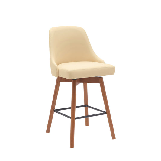Sean 26 Inch Counter Stool Chair, Swivel, Parson, Cream Faux Leather, Brown By Casagear Home