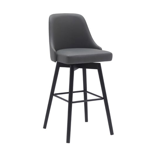 Sean 30 Inch Barstool Chair, Parson Style, Swivel, Gray Faux Leather, Black By Casagear Home