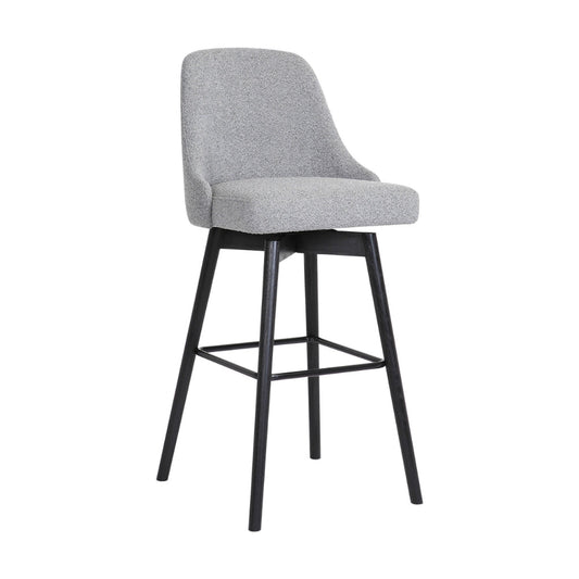 Sean 30 Inch Barstool Chair, Parson Style, Swivel, Light Gray Fabric, Black By Casagear Home