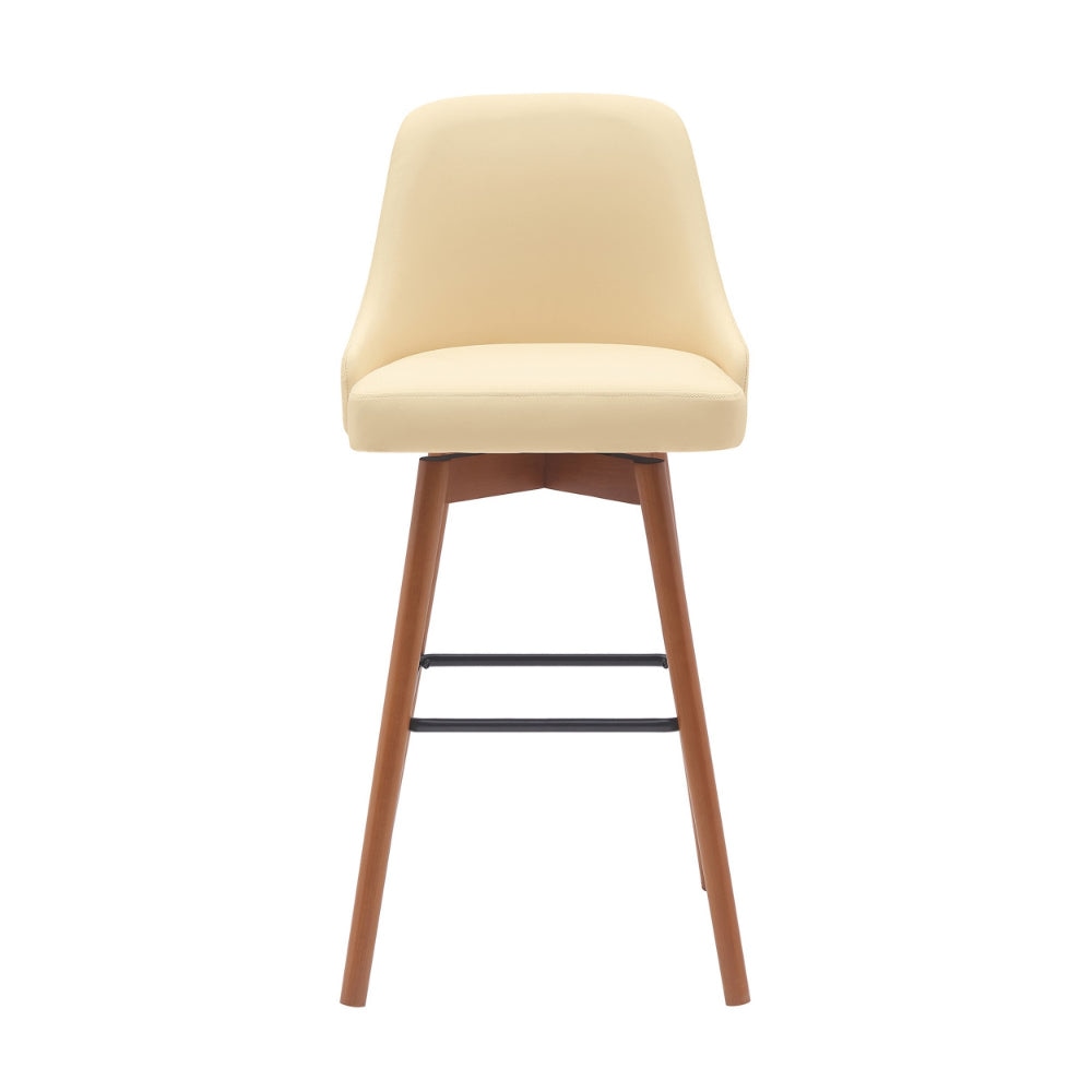 Sean 30 Inch Barstool Chair Swivel Parson Cream Faux Leather Walnut Brown By Casagear Home BM304918