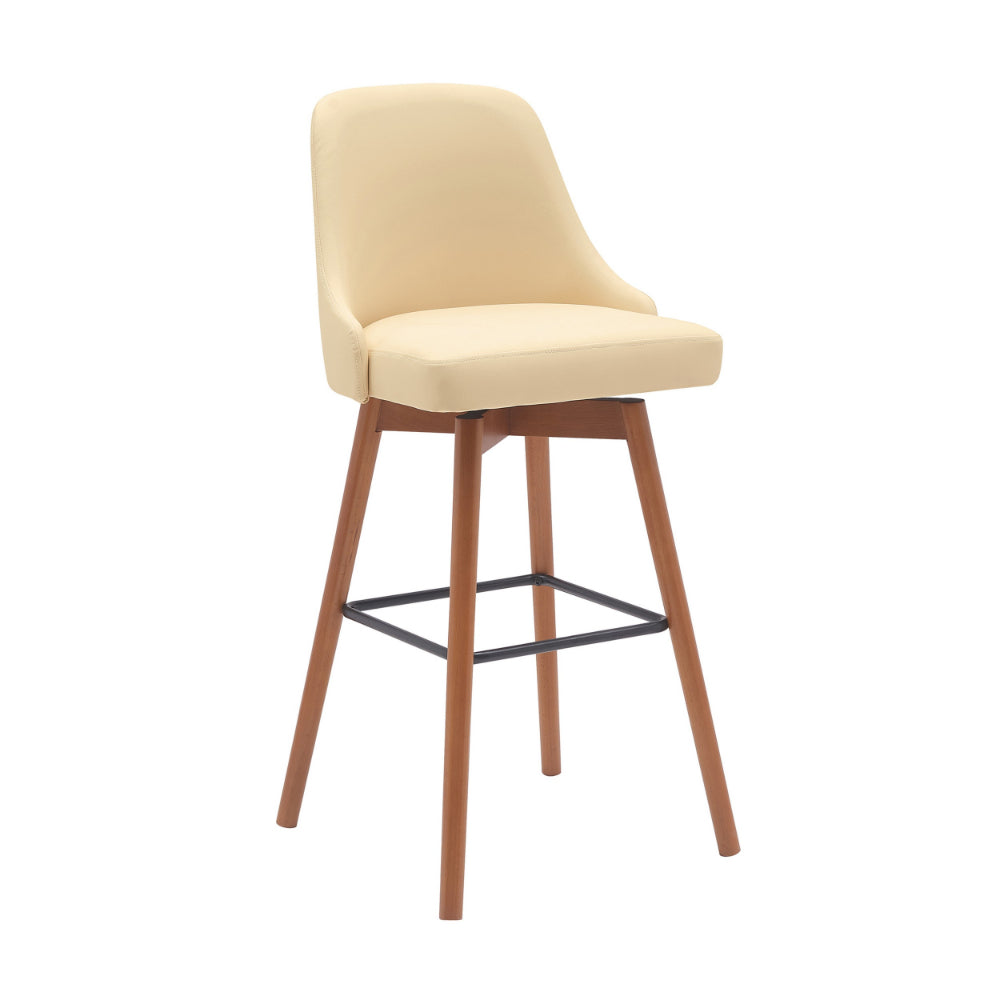 Sean 30 Inch Barstool Chair, Swivel Parson, Cream Faux Leather Walnut Brown By Casagear Home