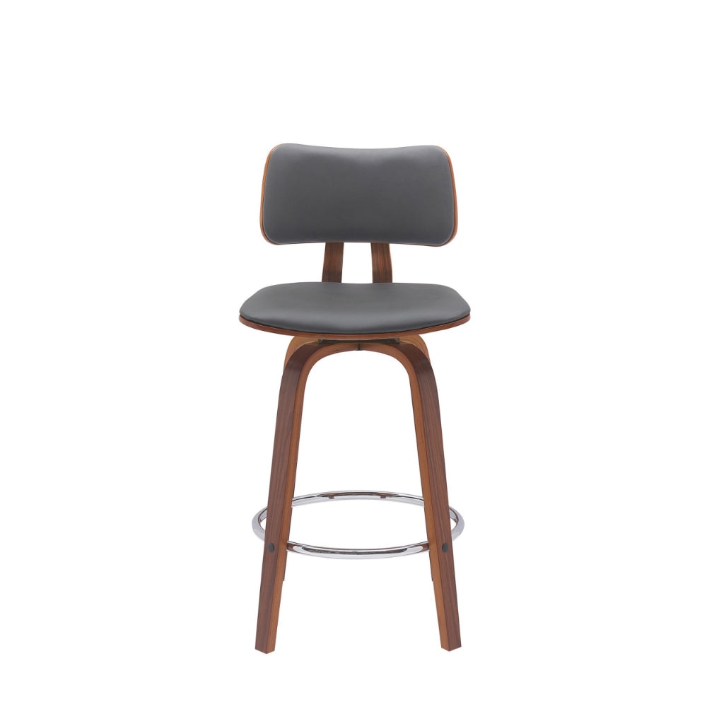 Pino 26 Inch Swivel Counter Stool Chair Gray Faux Leather Walnut Brown By Casagear Home BM304920