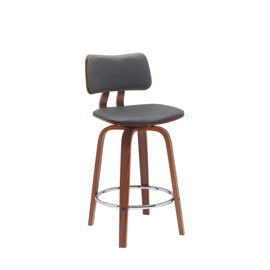 Pino 26 Inch Swivel Counter Stool Chair, Gray Faux Leather, Walnut Brown By Casagear Home