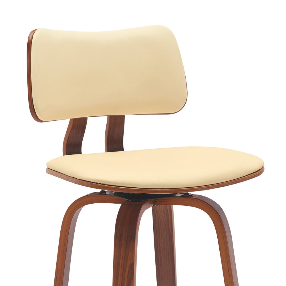Pino 30 Inch Swivel Barstool Chair Cream Faux Leather Walnut Brown Wood By Casagear Home BM304926