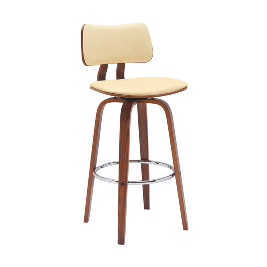 Pino 30 Inch Swivel Barstool Chair, Cream Faux Leather, Walnut Brown Wood By Casagear Home