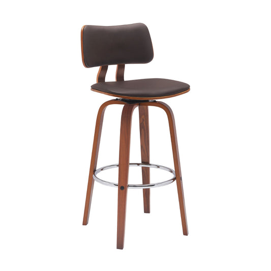 Pino 30 Inch Swivel Barstool Chair, Brown Faux Leather Walnut Brown Wood By Casagear Home