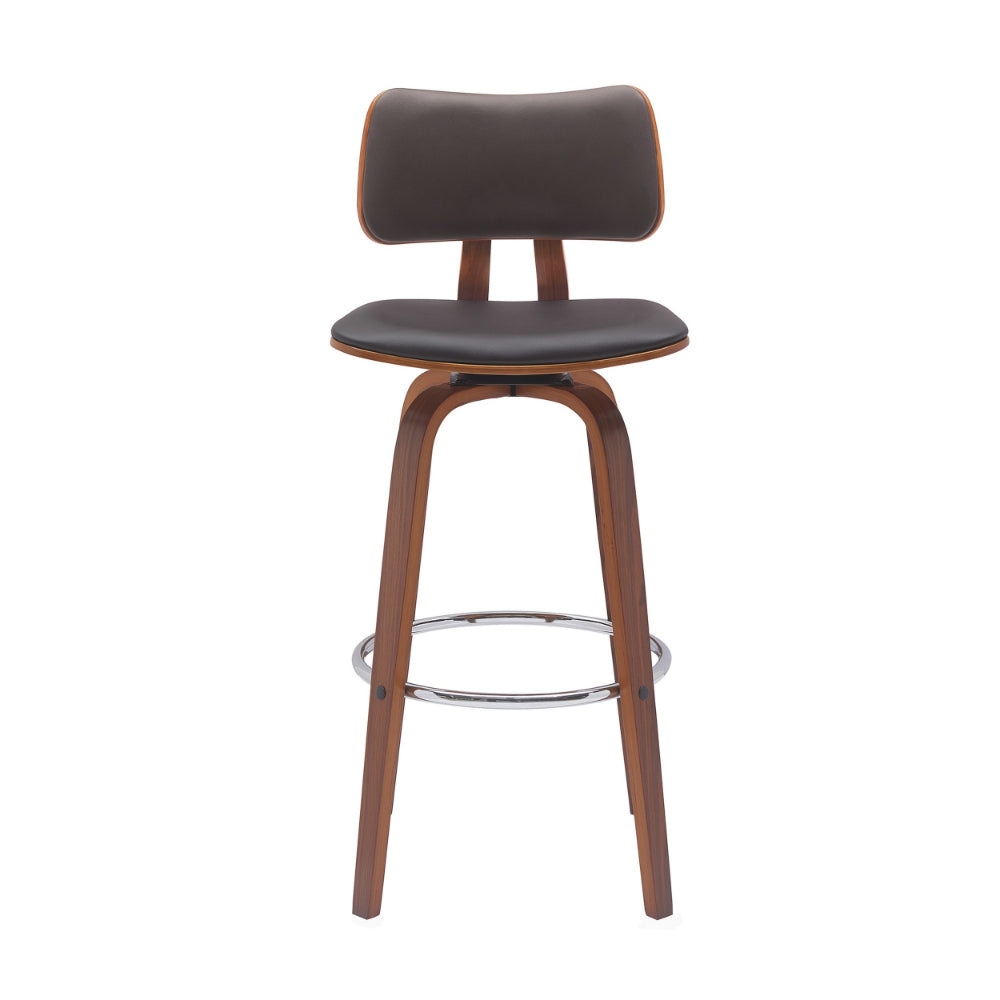 Pino 30 Inch Swivel Barstool Chair Brown Faux Leather Walnut Brown Wood By Casagear Home BM304927