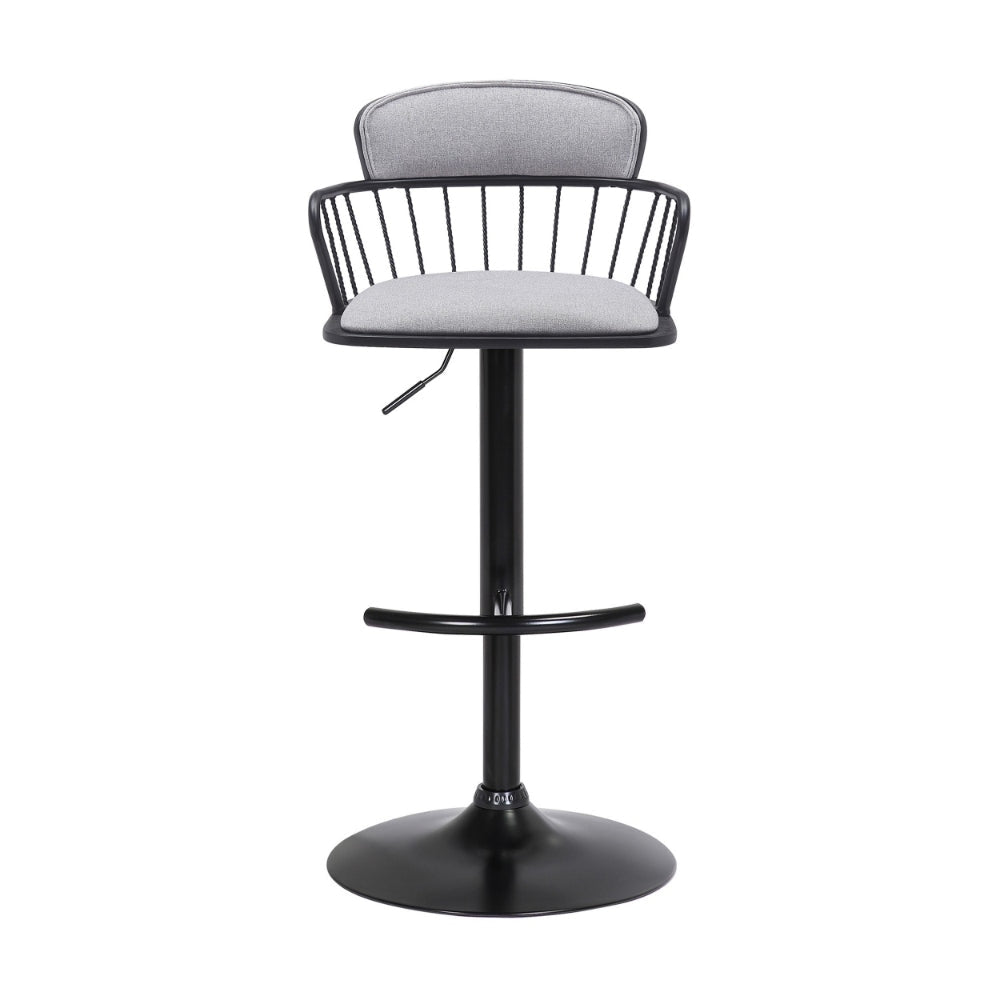 Nish 25-33 Inch Adjustable Barstool Chair Light Gray Fabric Black Frame By Casagear Home BM304937