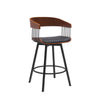 Vera 27 Inch Swivel Counter Stool Chair, Brown Open Back Black Faux Leather By Casagear Home