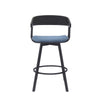 Vera 27 Inch Swivel Counter Stool Chair Black Open Back Soft Blue Fabric By Casagear Home BM304944