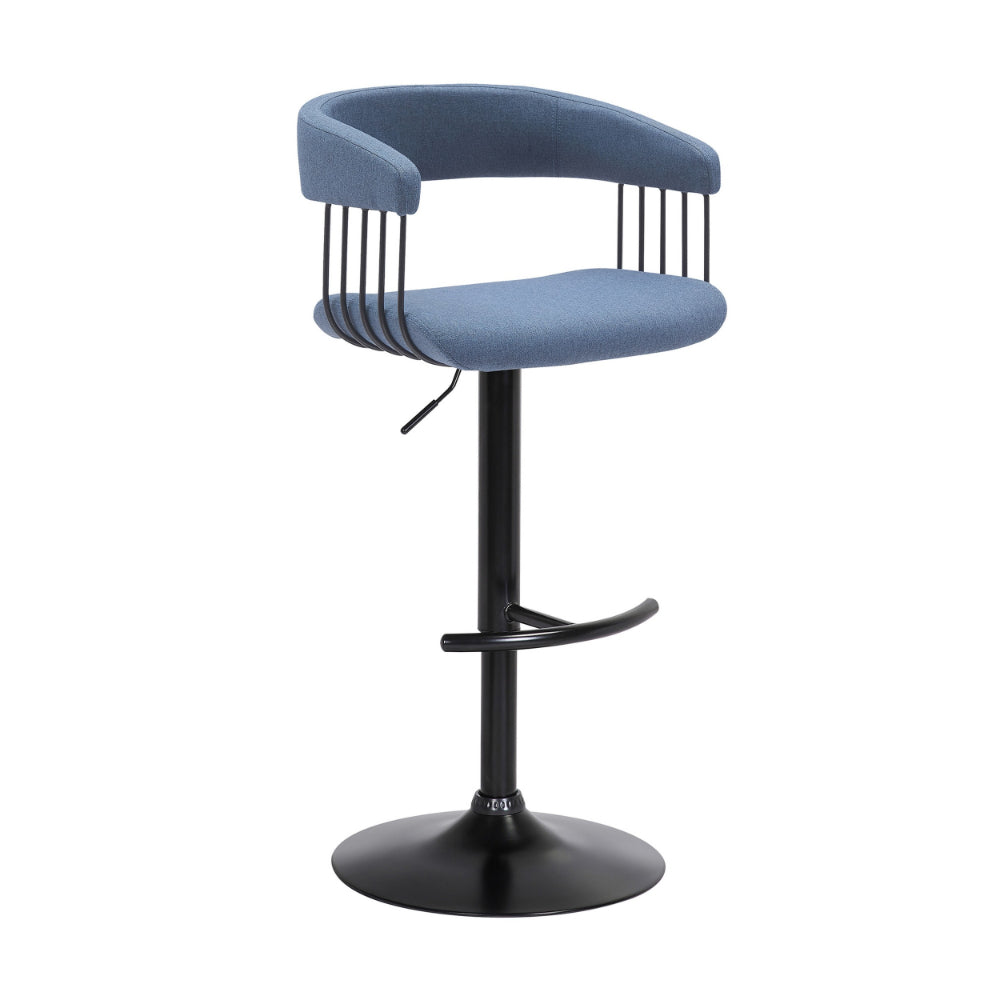 Arya Barstool Chair, 24-33 Inch Adjustable Height, Light Blue Fabric, Black By Casagear Home