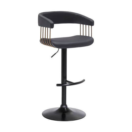 Arya Barstool Chair, 24-33 Inch Adjustable Height, Black Faux Leather By Casagear Home
