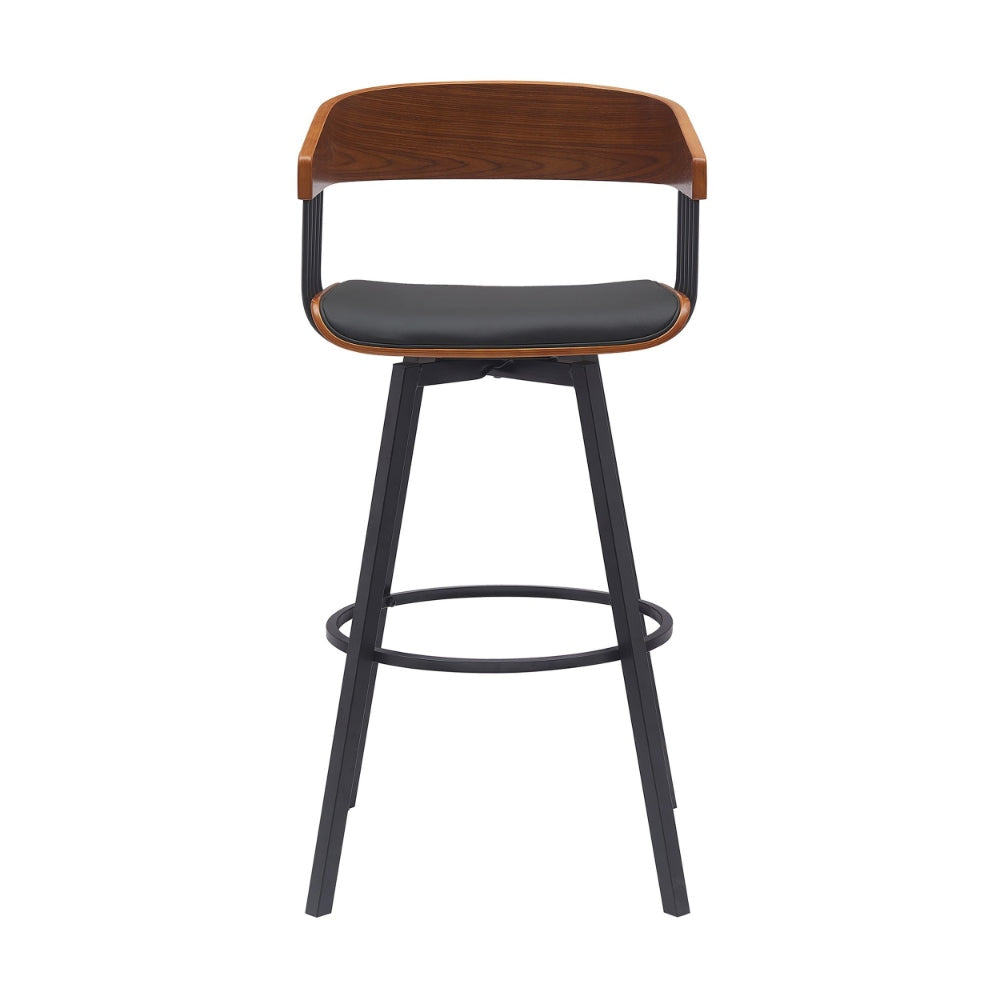 Vera 31 Inch Swivel Barstool Chair Curved Open Back Walnut Brown Black By Casagear Home BM304954