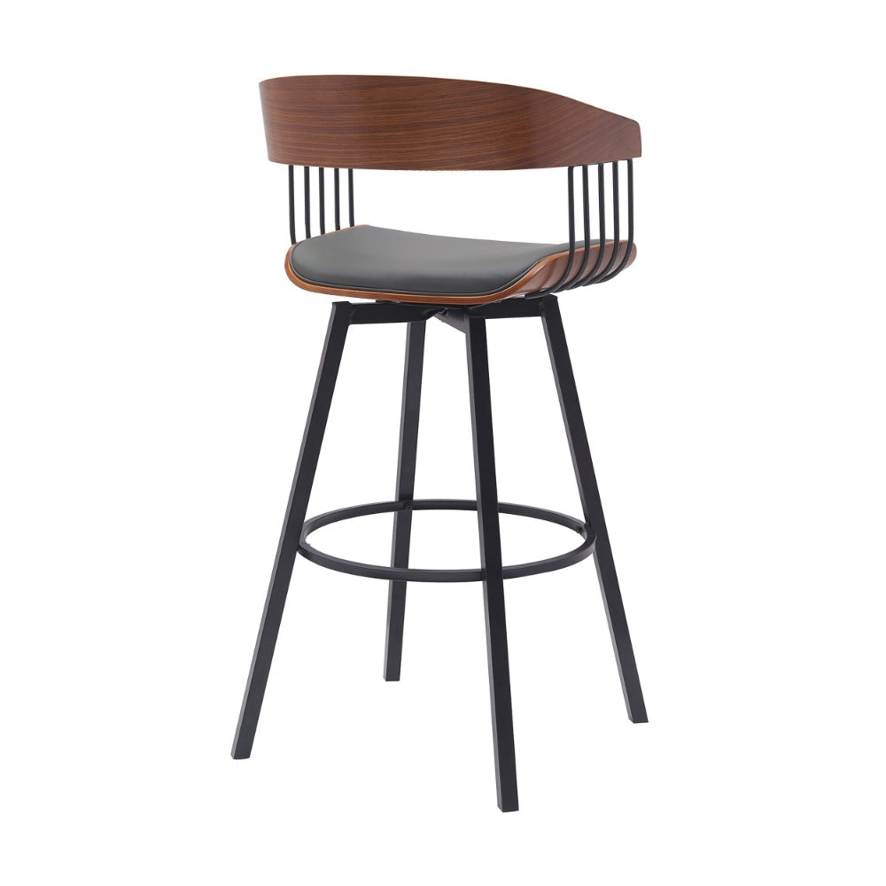 Vera 31 Inch Swivel Barstool Chair Curved Open Back Walnut Brown Gray By Casagear Home BM304956