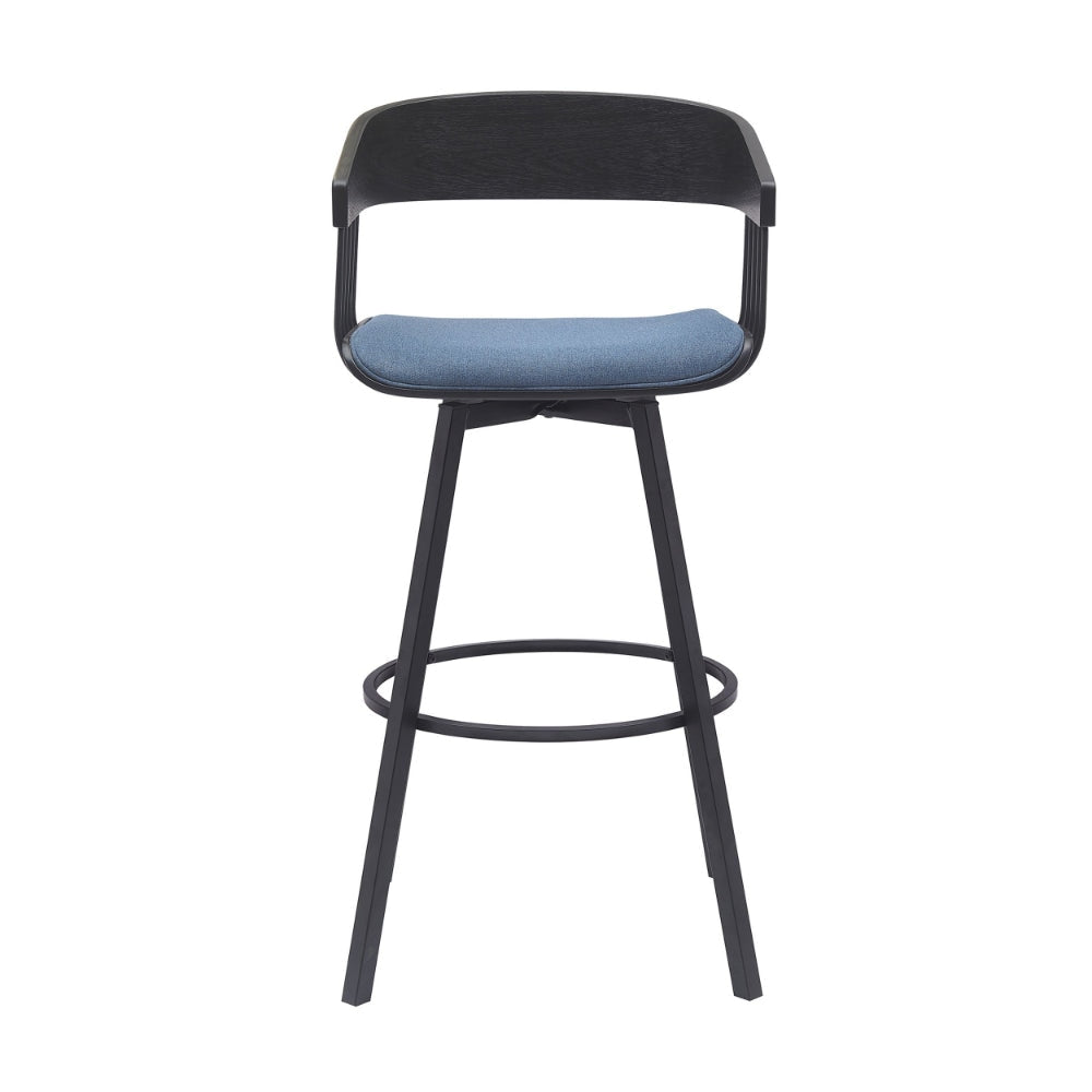 Vera 31 Inch Swivel Barstool Chair Curved Back Black Light Blue Fabric By Casagear Home BM304959