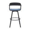 Vera 31 Inch Swivel Barstool Chair Curved Back Black Light Blue Fabric By Casagear Home BM304959
