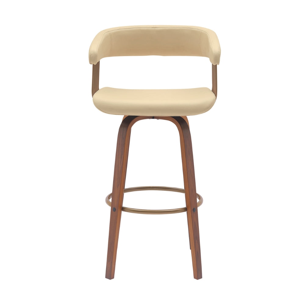 Maya 31 Inch Swivel Barstool Chair Cream Faux Leather Bronze Walnut Brown By Casagear Home BM304964