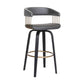 Maya 31 Inch Swivel Barstool Chair, Gray Faux Leather, Bronze, Black Wood By Casagear Home