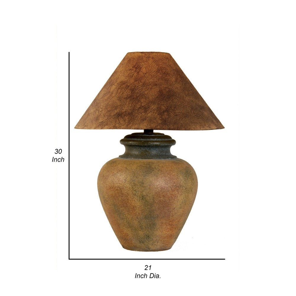 30 Inch Table Lamp 3 Way Switch Empire Shade Green and Brown Finish By Casagear Home BM304969