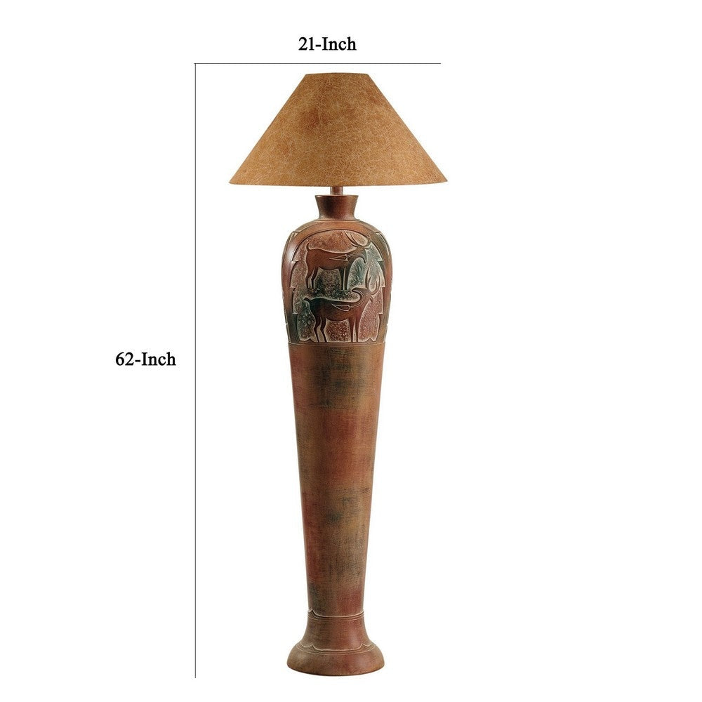 Siya 62 Inch Elongated Floor Lamp Extra Tall Deer Carvings Brown Black By Casagear Home BM304984