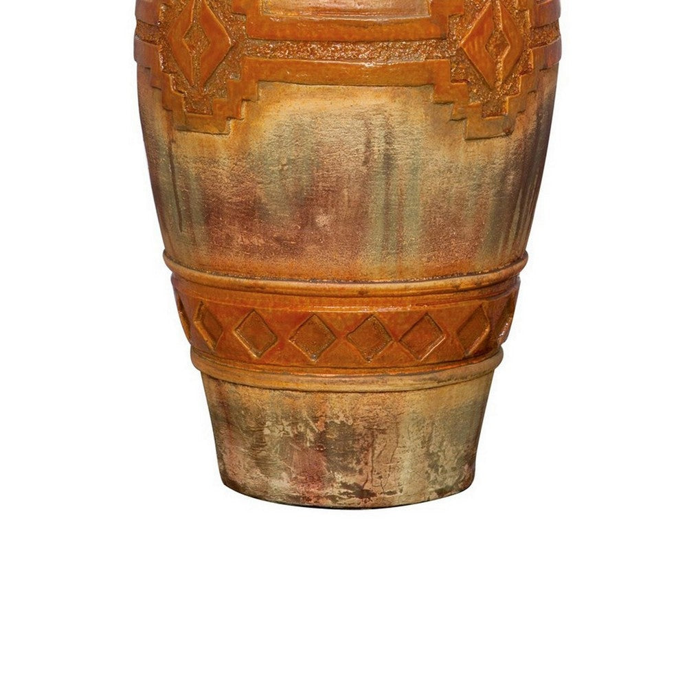 Riza 29 Inch Urn Table Lamp Carved Trellis Cut Rich Oak Brown Hydrocal By Casagear Home BM304989
