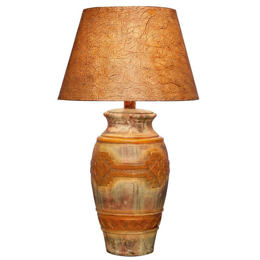 Riza 29 Inch Urn Table Lamp, Carved Trellis Cut, Rich Oak Brown Hydrocal By Casagear Home