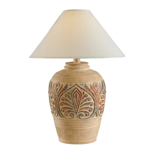 Tia 29 Inch Table Lamp, Conical Shade, Urn Shape, Damask Pattern, Beige By Casagear Home